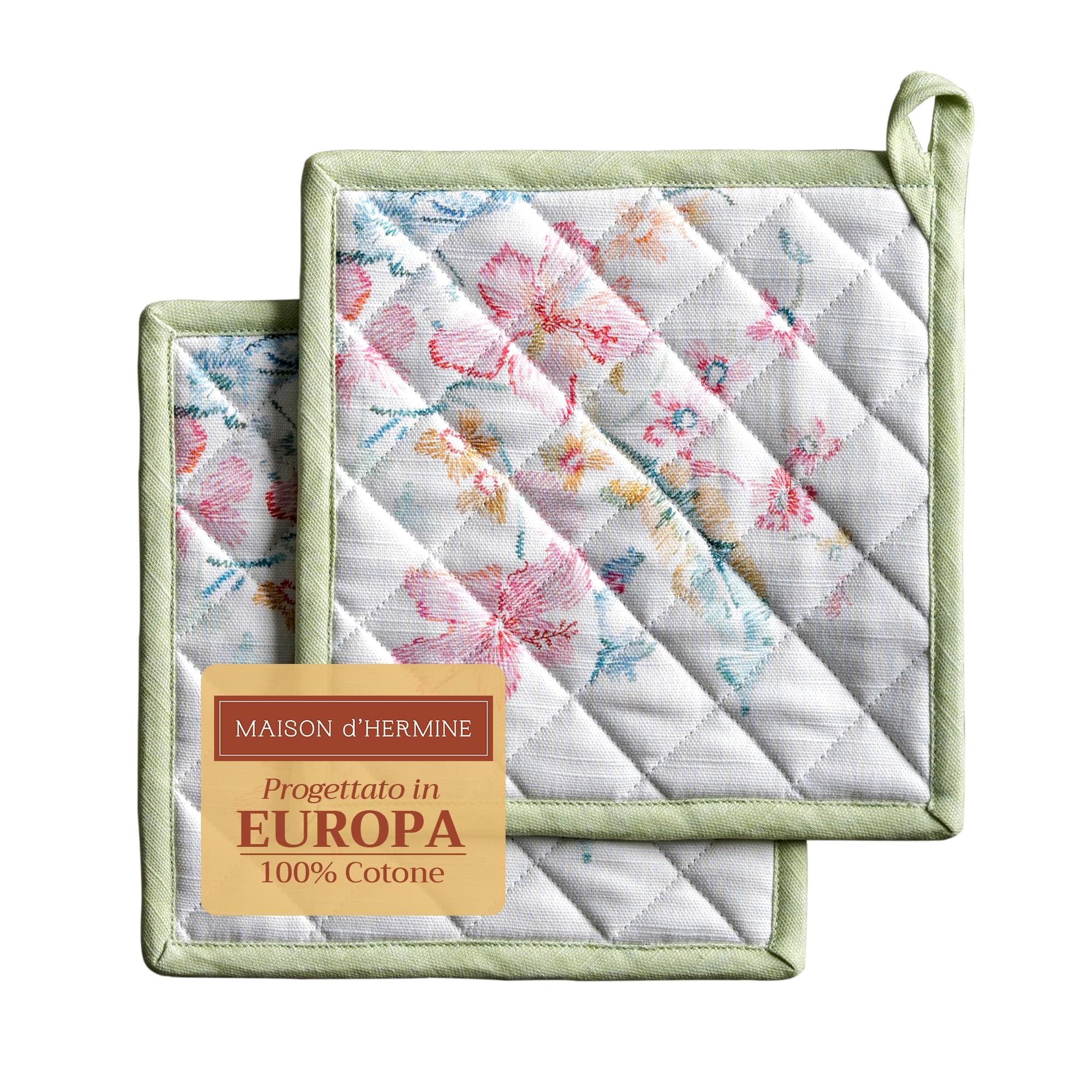 Maison d' Hermine Pot Holders Set 100% Cotton Heat Resistant Potholders 20 cm x 20 cm Hot Pads with Loop for BBQ Cooking Baking Handling Hot Pans Gifts for Mothers Day (Pack of 2, Paradise Island)