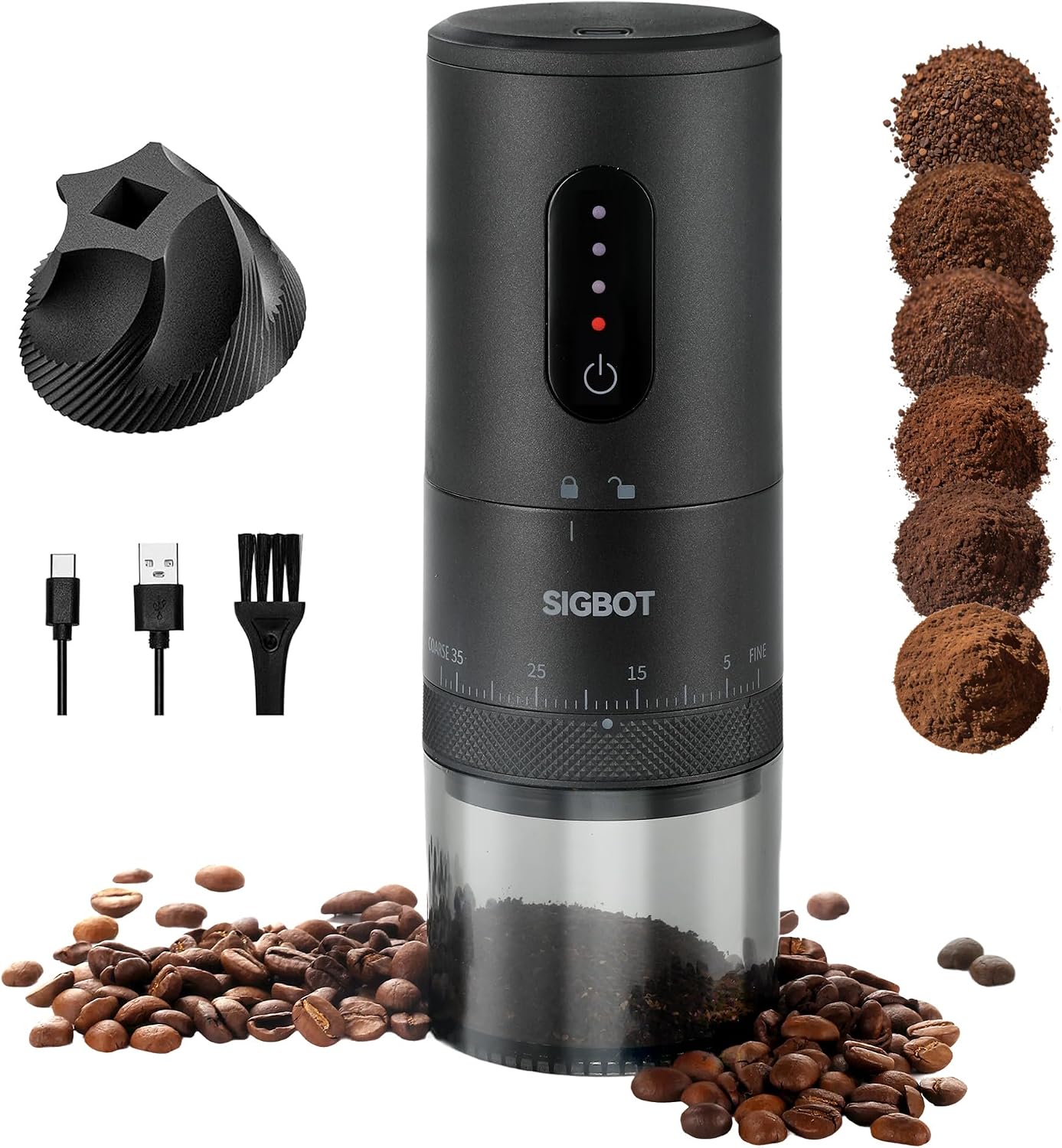 Portable Electric Burr Coffee Grinder -38 External Grind Settings - 1.7X Faster Grinding-Conical Ceramic Burrs&2000mAh Battery-Espresso Grinder for Travel, Camping, Home,Office