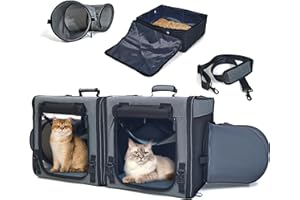 Furtent 3-in-1 Double Pet Carrier, Car Cat Travel Carrier with Litter Box, for 2 Cats and Small Dogs Home Travel Set, Portable Tote Bag/Hammock/Mat, Large Cat Carrier with Collapsible Pet Tunnel