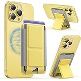 GONEZ for MagSafe Wallet with Stand, Stronger Magnetic Card Holder for iPhone 16/15/14/13/12 Series, Premium Leather Phone Wallet with RFID Blocking, 1 Slot, Fit 5 Cards, Yellow