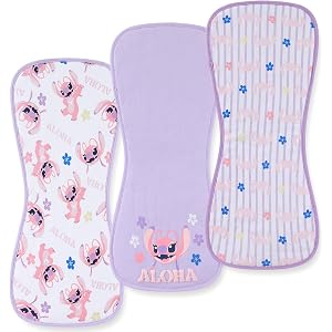 Disney Baby Stitch Angel Burp Cloths 3 Pack 20" x 10" Burping Rags Infants