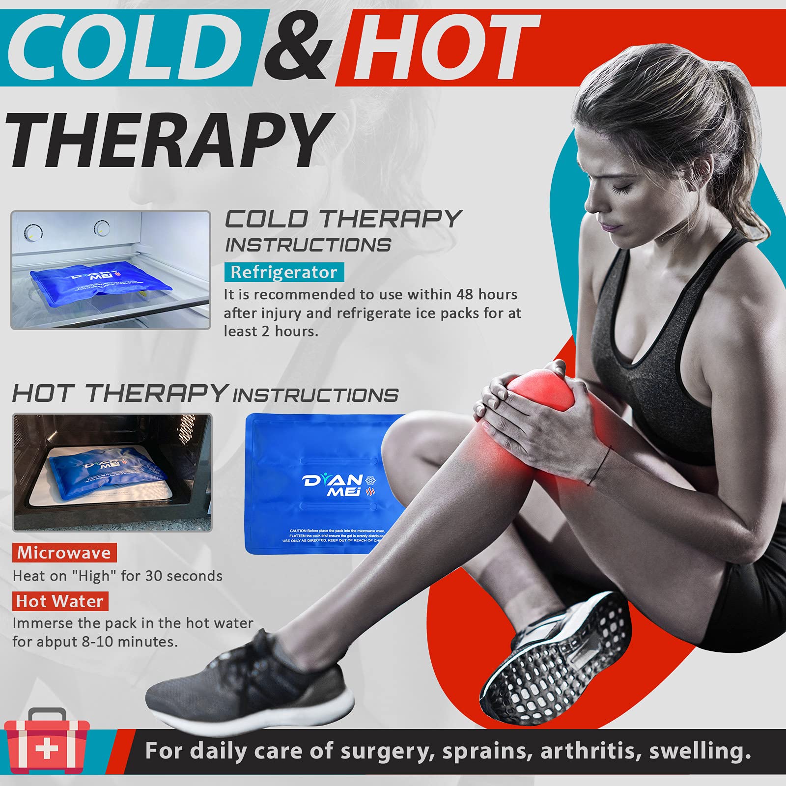 Knee Ice Pack Wrap (2 Flexible Gel Packs) Reusable Cold Hot Therapy - Adjustable Knee Gel Compression Support Brace for Sports Injuries Recovery, Patella Surgery, Arthritis Pain, Meniscus Tear