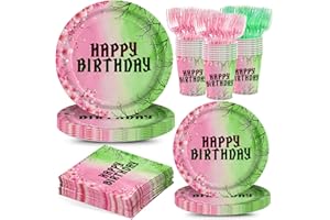 JVORFDG 120pcs Halloween Birthday Plates Napkins Witch Party Supplies Pink Green Disposable Paper Tableware Set Cups Forks for Girls Birthday Party Decor Sever 24 Guests