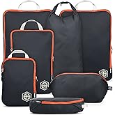 Large Compression Packing Cubes for Travel-Packing Cube Luggage Organizers 7 Piece Set for Checked Luggage-Ultralight, Expandable/Compression Bags by TRIPPED Travel Gear (Grey/Orange)
