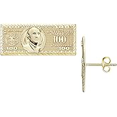 14k Gold Plated Rough Textured Cookie Nugget Stud Earrings Classic 100 Hundred Dollar Bill Money Stud Earrings For Men/Women Unisex