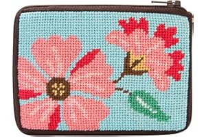 ALICE PETERSON Pink Flowers Needlepoint Coin Purse Kit- Stitch & Zip