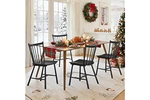 LUE BONA Upgraded Dining Chairs Set of 4, Farmhouse Wooden Spindle Back Kitchen Chairs, Windsor Dining Chairs for Kitchen and Dining Room, Black