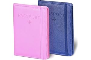FEILOOM Passport Holder for Travel Passport Wallet Cover Case for Women, Travel Wallet Essentials for Men and Family. (Dark Blue & Pink)