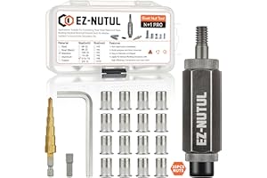 EZ-NUTUL Rivet Nut Installation Tool Set Flat Head Rivnut Threaded Insert Nut Kit SAE & Metric for Metal Heavy Duty Zinc Plated Nutsert (5/16-18(Rivet Nut Tool-25pcs, Stainless))