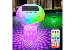 Solar Pool Chlorine Floater, Pool Light that Float with Thermometer, Remote, 8 Lighting, Timing Mode, IP68 Waterproof, Floati
