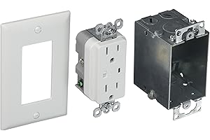 ON-Q Legrand - OnQ Duplex Outlet Kit Provides Power and Surge Protection to Networking, Power Outlet Kit with Recessed Outlet Compatible with Standard Knockouts, Recessed Power Outlet, 36456902V1