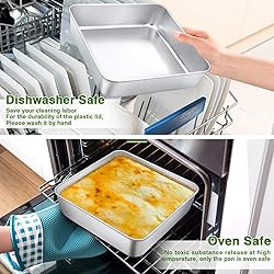 P&P CHEF Square Baking Cake Pan with Lid, Stainless