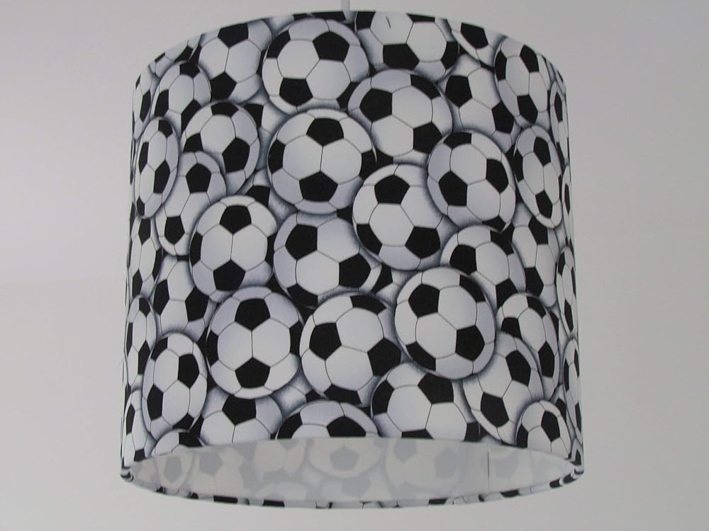 Handmade Black Tossed Football Fabric Drum Lampshade Lightshade Boys