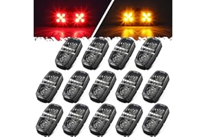 Partsam 14x Trailer RV Marker LED Lights Double Bullseye 10LEDs Clearance Lights Red/Amber, 4x2 Tiger Eye 12V Rectangular LED