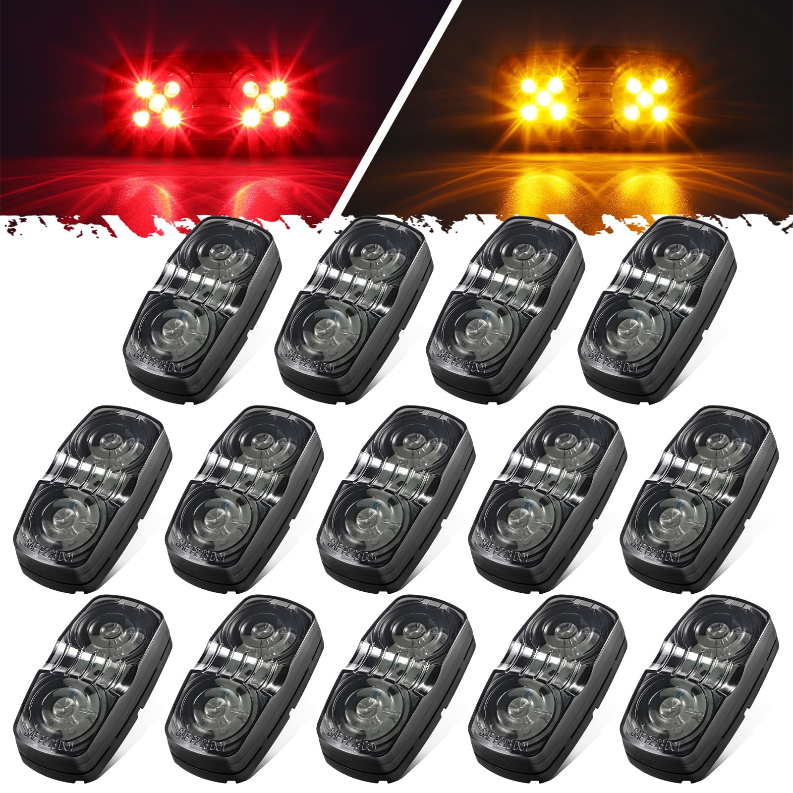 Photo 1 of Partsam 14x Trailer RV Marker LED Lights Double Bullseye 10LEDs Clearance Lights Red/Amber, 4x2 Tiger Eye 12V Rectangular LED Side Marker Light Surface Mount Camper Truck