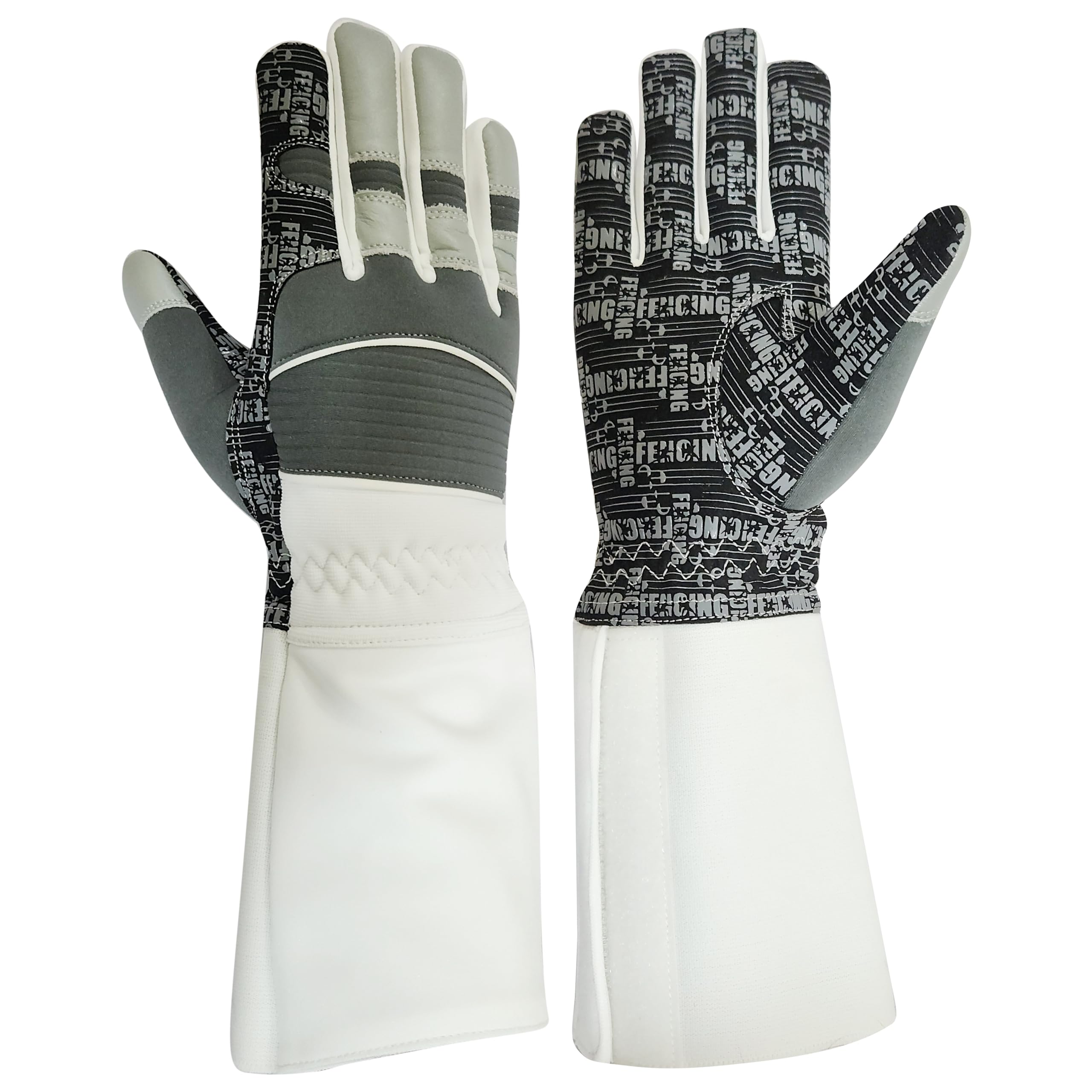 Guante de esgrima acolchado de alto rendimiento, cuero sintético Amara lavable, cuero auténtico para florete, espada y sable, palma de silicato acolchado en neopreno, guante protector de puño 350N. (Gris, Grande, Derecha)