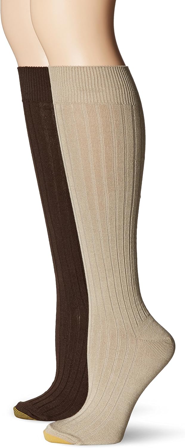 Gold Toe Women's Rib Extended Size Knee High Sock (Pack Of 2), Khaki