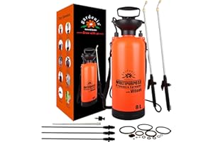 Pump Sprayer Lawn & Garden Sprayer with Telescopic Metal Lance & Fluoroelastomers Seals, 8L-S Pumping Spray Bottle with Spare