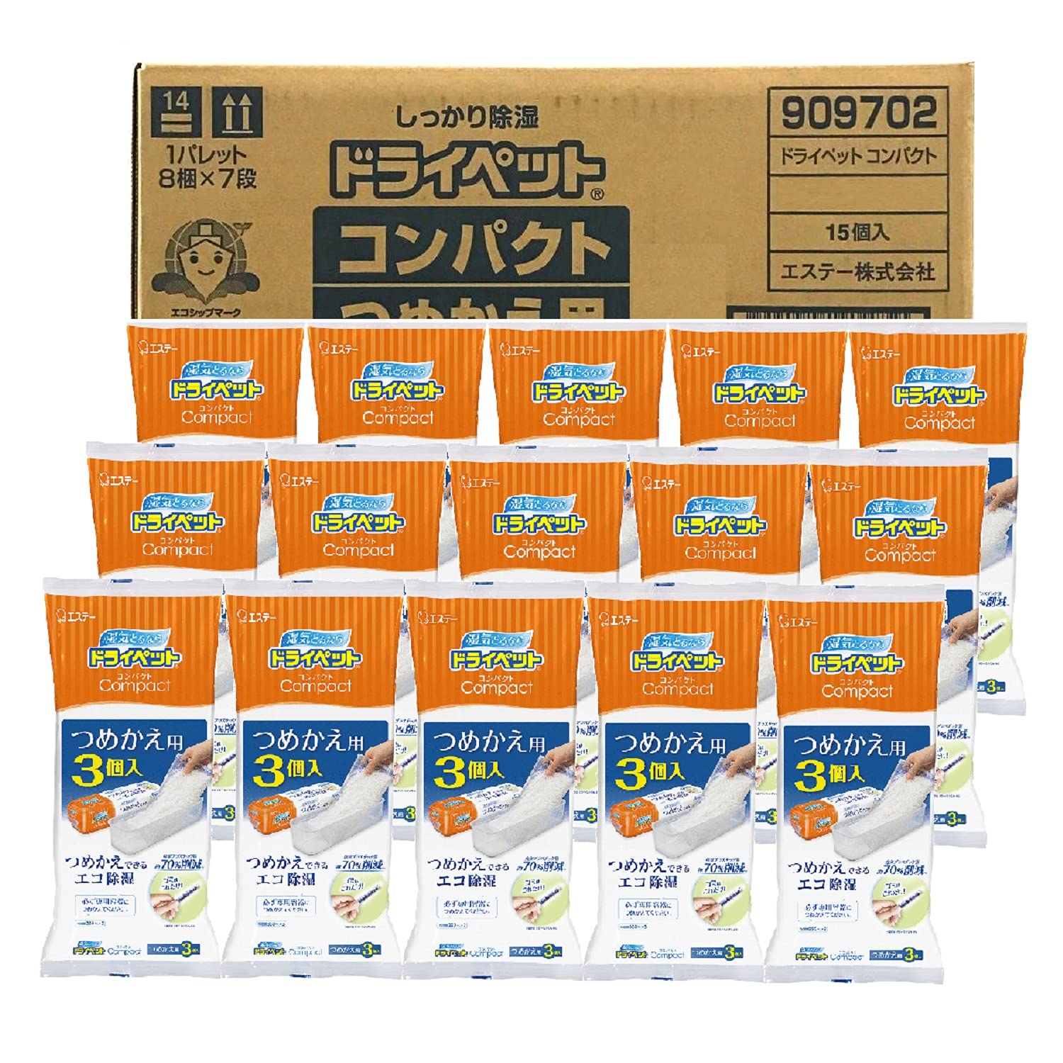 ドライペット コンパクト除湿剤詰め替え用 3個入×15個パックの商品画像