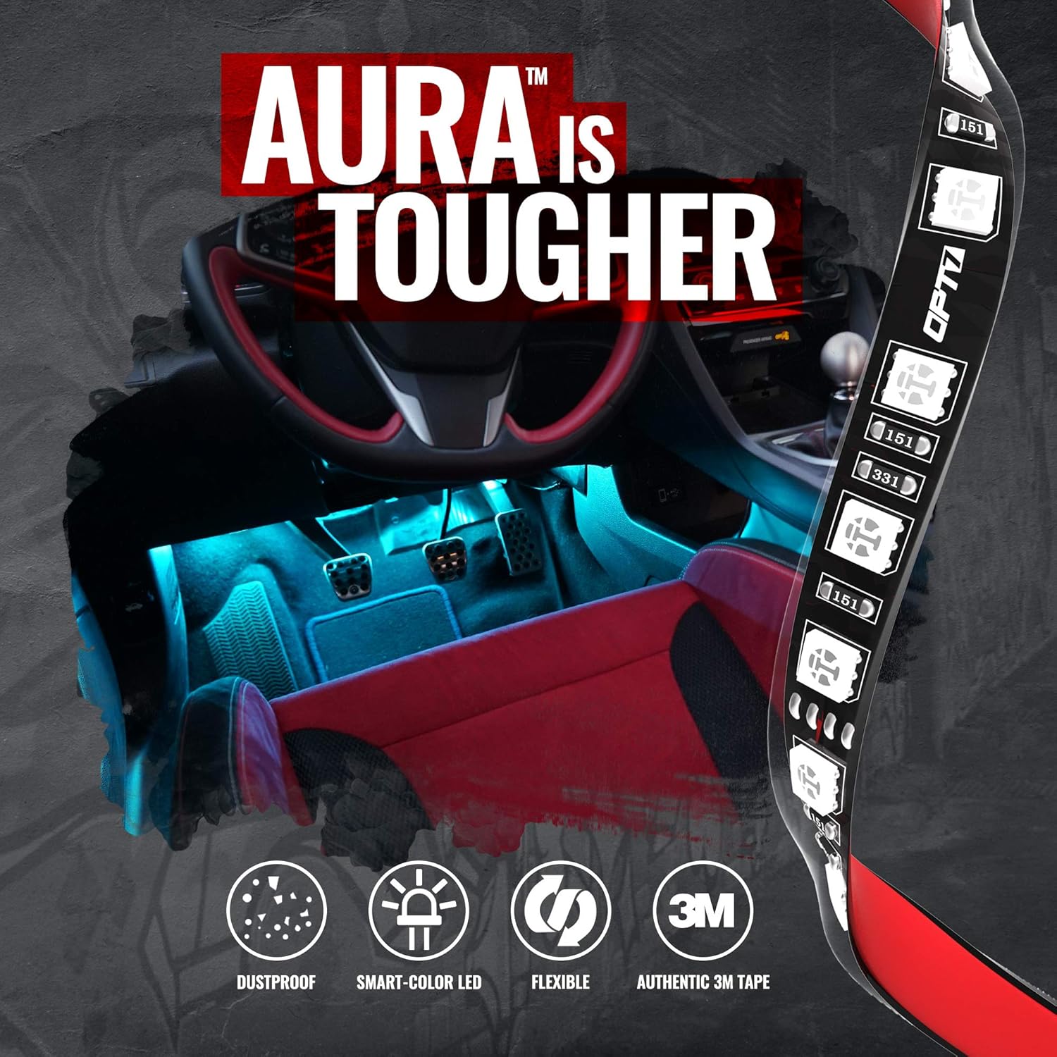 OPT7 4pc Kit Aura PRO Bluetooth Smart-Color LED Strip Interior Lighting Kit-4pc-App Enabled-iOS & Android: Automotive