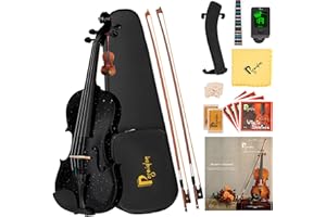 Poseidon Violin Set for Beginners Adult Student, 4/4 Violin Beginner w/Case, Extra Violin 4/4 Strings Set, Two Bows, Two Bridges, Two Rosins, Tuner, Manual - Black