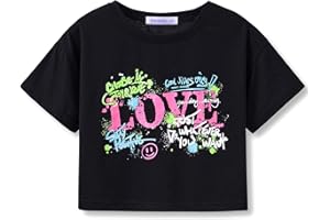 Serdomi Stylish Graffiti/Butterfly/Tropical Crop Top for Little & Big Girls - Cool Summer T-Shirt Clothes Size 6-18