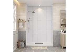 Bathlink Shower Wall Panels, 32D x 60W x 96H, Solid Surface Waterproof Wall Panels for Showers, Shower Surround Wall Kit, White Wood Grain Finish, 1/8" (3mm) Thick, Trimmable