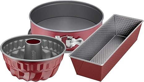 Kaiser Classic Plus Backformen Backset 3 Teilig Set Mit Springform Flachboden Gugelhupf Backform Kastenform Kuchenform Antihaftbeschichtet Rot Amazon De Kuche Haushalt