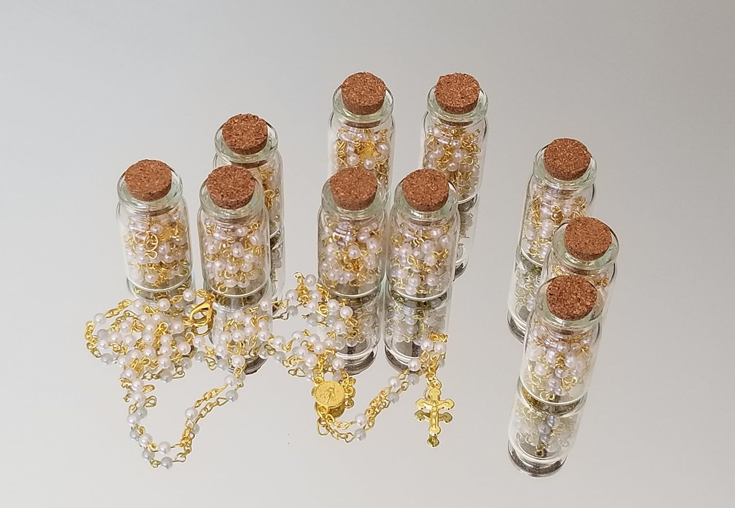 Amazon Com 12x White Gold Pearl Rosary Bottle Baptism Favors
