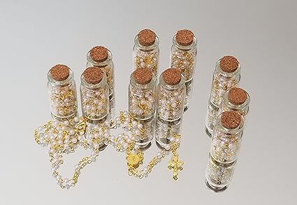 Amazon Com 12x White Gold Pearl Rosary Bottle Baptism Favors