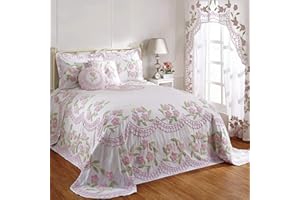 Better Trends Chenille Bedspreads Queen Size, Rose 100% Cotton Chenille Floral Design Tufted Bedding Coverlet Soft Lightweight, 102"x110" 1 Pieces Bloomfield Collection
