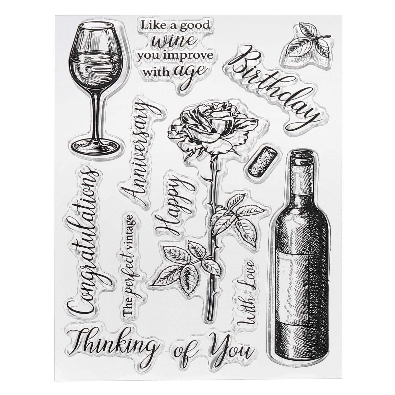 PATIKIL Transparent Silicone Stamps, 1 Pcs T1788 Red Wine Clear Stamps for Card Making Decoration DIY Scrapbooking Embossing Album Decor Craft, Clear