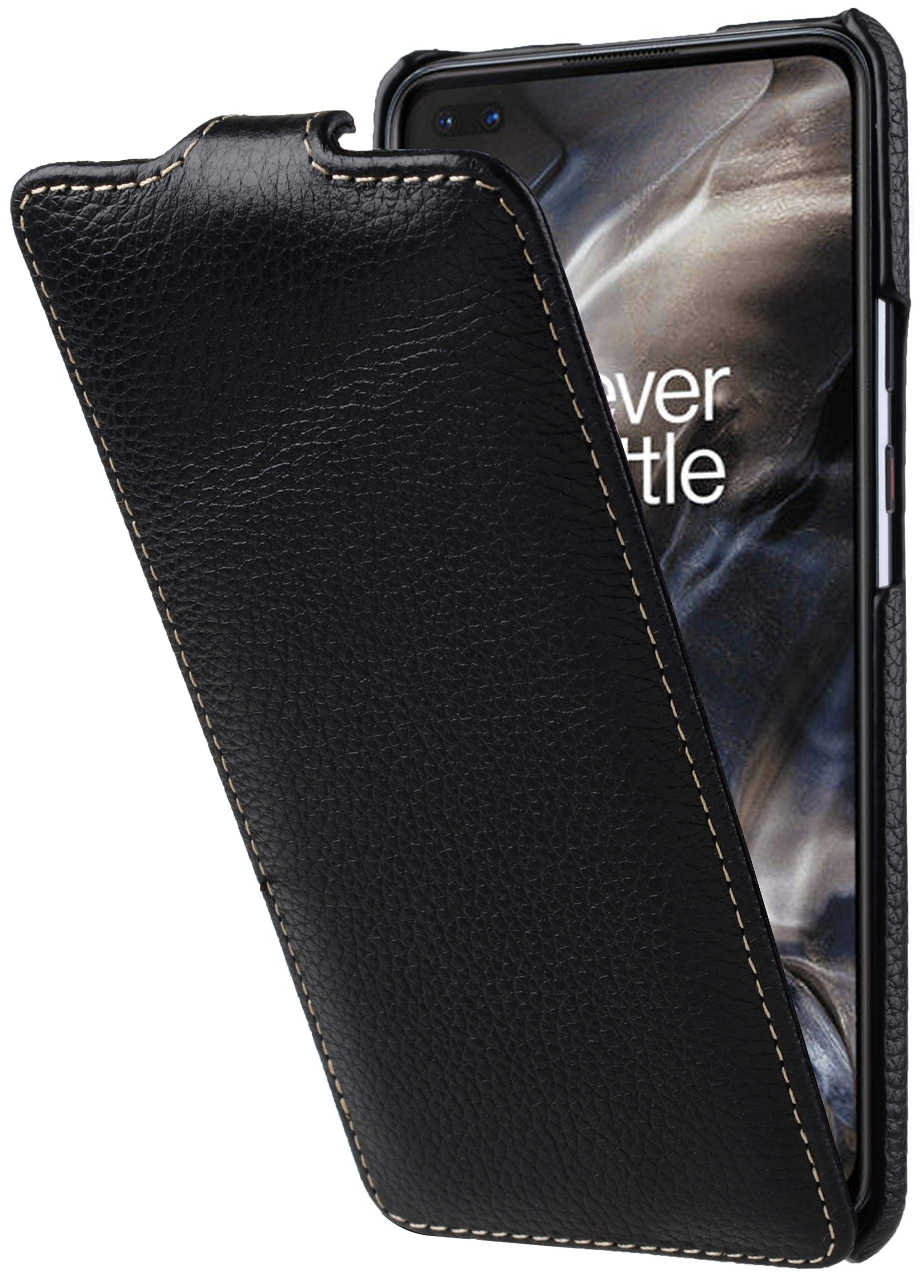 StilGut Slim Vertical Flip Case for OnePlus Nord, Genuine Leather OnePlus Nord Case, Black