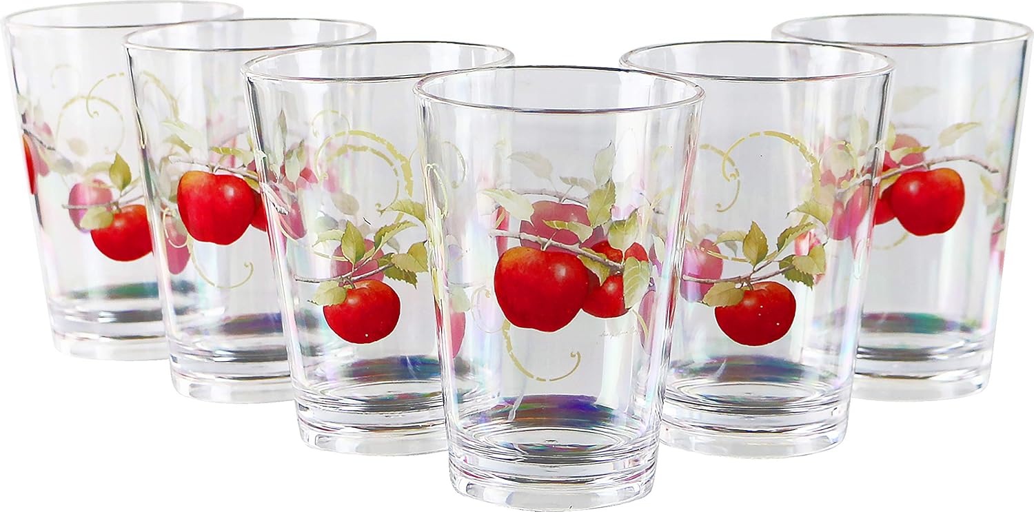Reston Lloyd Harvest Apple Collection by Sandy Clough Acrylic Juice Glass 8 oz, Set of 6, Clear