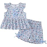 Jecson Toddler Baby Girl Summer Clothes Cotton Ruffled Sleeve Shirt Tops and Shorts Set Outfits 12Months-4T
