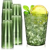 Minatee 100 Count Plastic Cups Disposable Fancy Cups Heavy Duty Wine Cocktail Glasses for Galentine's, Valentine's, Wedding, and Birthday Party Supplies Plastic Drinking Tumblers(10 oz,Olive Green)