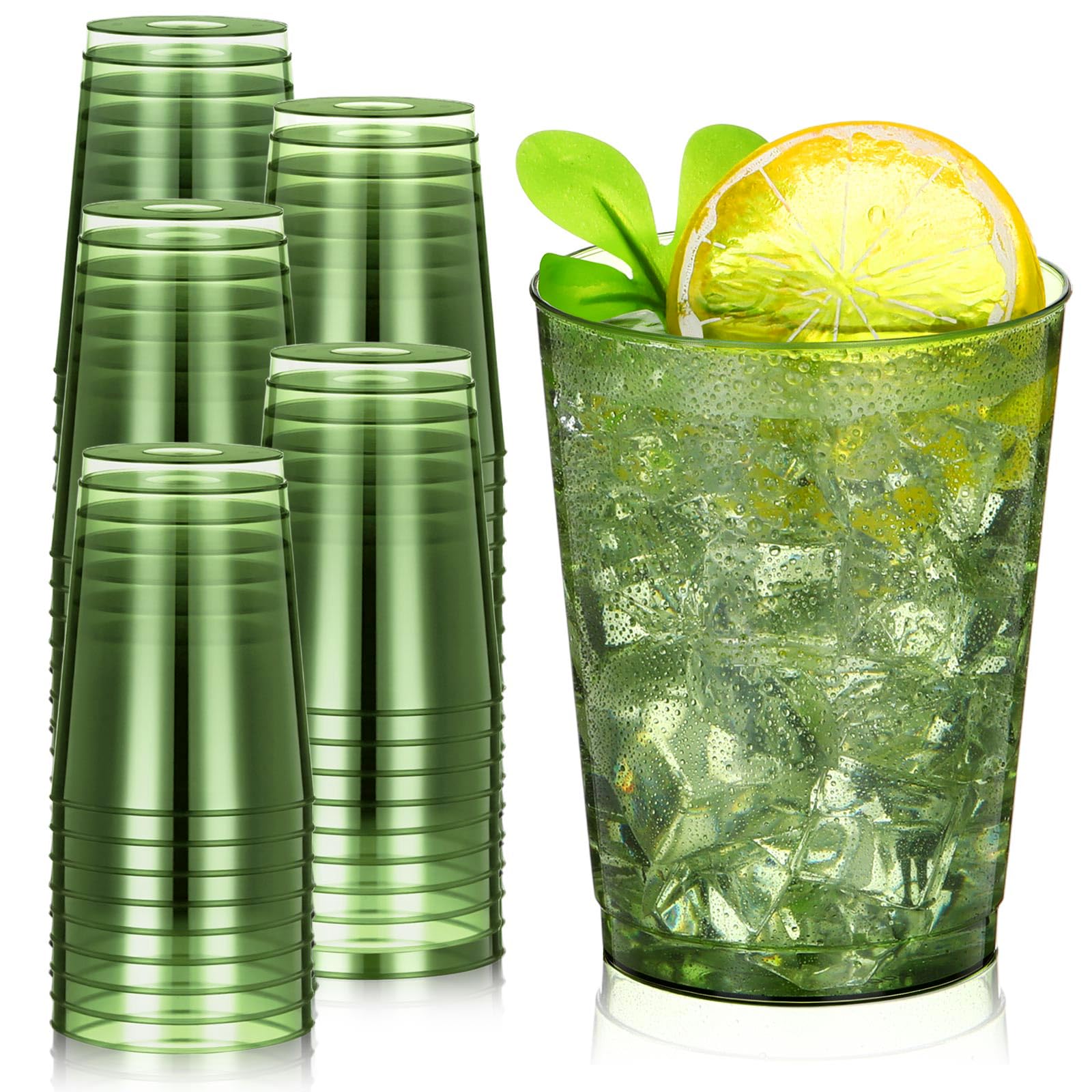 Photo 1 of Minatee 100 Count Plastic Cups 10 Oz Disposable Party Cups Heavy Duty Wine Glasses for Birthday Wedding Thanksgiving Christmas Valentine Party Supplies(Olive Green)