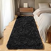 ONASAR Black Runner Rugs for Bedroom Living Room, 2x6 Bedside Fluffy Area Rug, Indoor Ultra Soft Plush Shaggy Furry Floor Throw Carpet for Hallway Nursery Kids Boys Girls Dorm Closet Home Decor