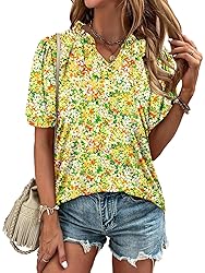 KISSMODA Women's Tunic Tops Casual V Neck Short