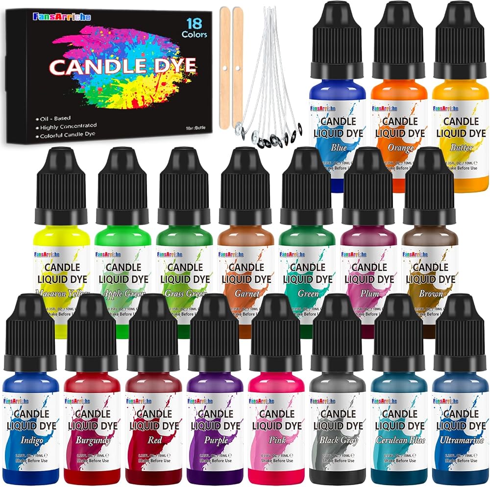 FansArriche Candle Dye 18 Colours Liquid Oil-Based Dye for Wax
