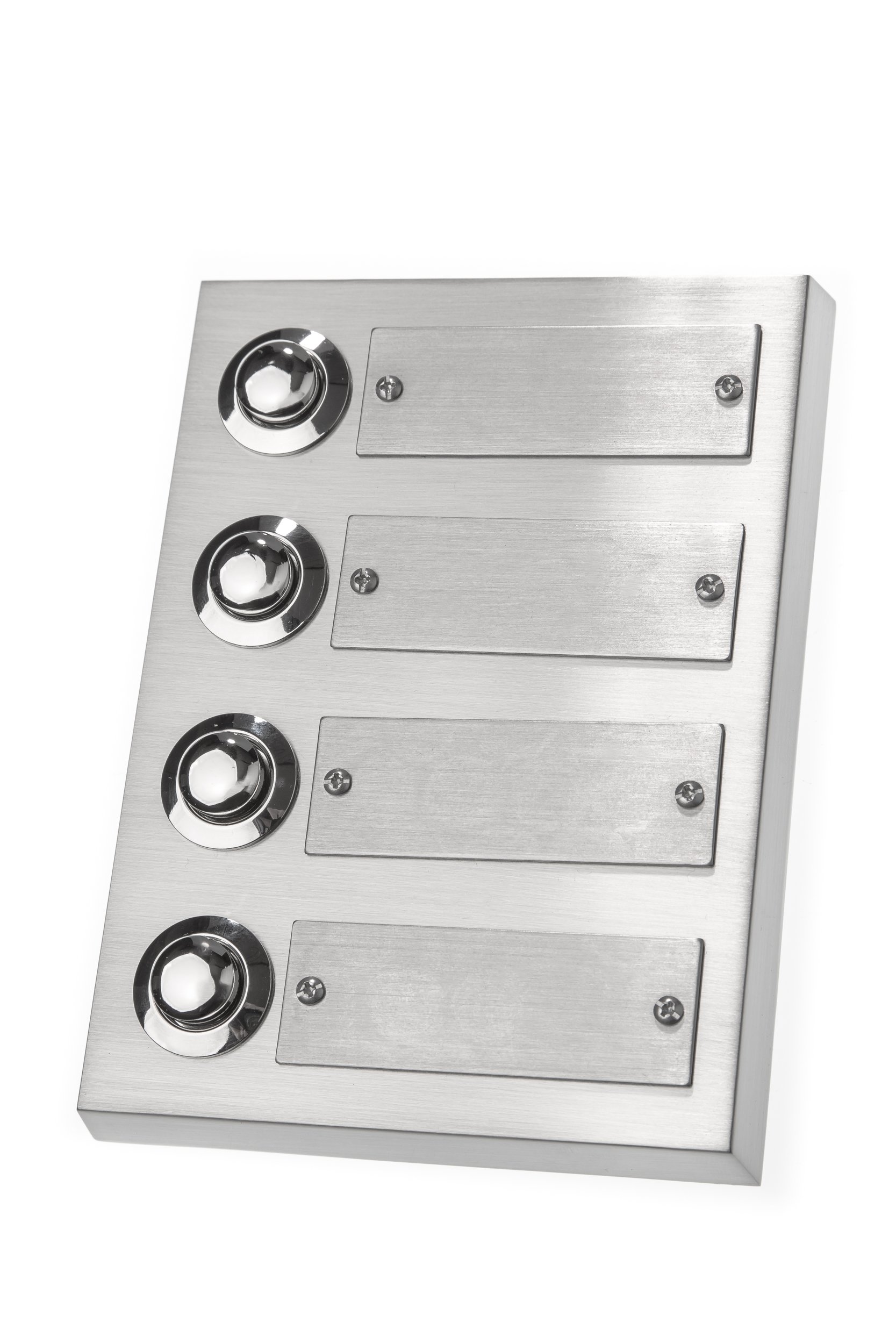 HUBER Surface-Mounted Door Bell Push 4 Parts Made of Real Metal – Doorbell Button with Name Plate – Front Door Bell Surface-Mounted Brass – Bell 4-Way Button