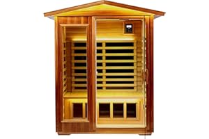 LTCCDSS Outdoor Red Cedar Sauna 2 Person Far Infrared Sauna, Withstand Outdoor Temp -10℉-149℉| Low EMF Sauna Room for Home-9 Low EMF Heaters-Chromotherapys-Bluetooth Speaker (Bundled a Steam Sauna)