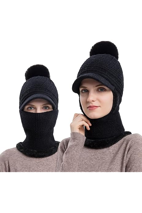 Knitted Balaclava With Devil Horns - Full Face Cover Ski Mask For Men & Women
