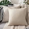 MIULEE Pack of 2 Decorative Outdoor Solid Waterproof Throw Pillow Covers Faux Linen Garden Farmhouse Cushion Cases for Patio Tent Balcony Couch Sofa 18x18 inch Beige