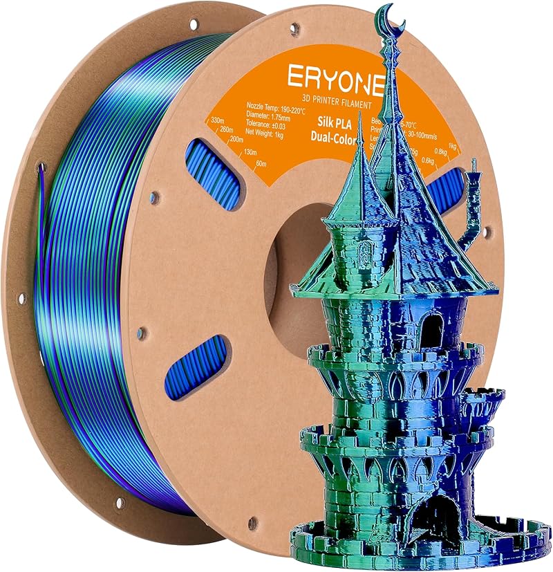 ERYONE Silk Dual Color PLA Filament 1.75mm Blue Green +/-0.03mm 1KG 3D Printer