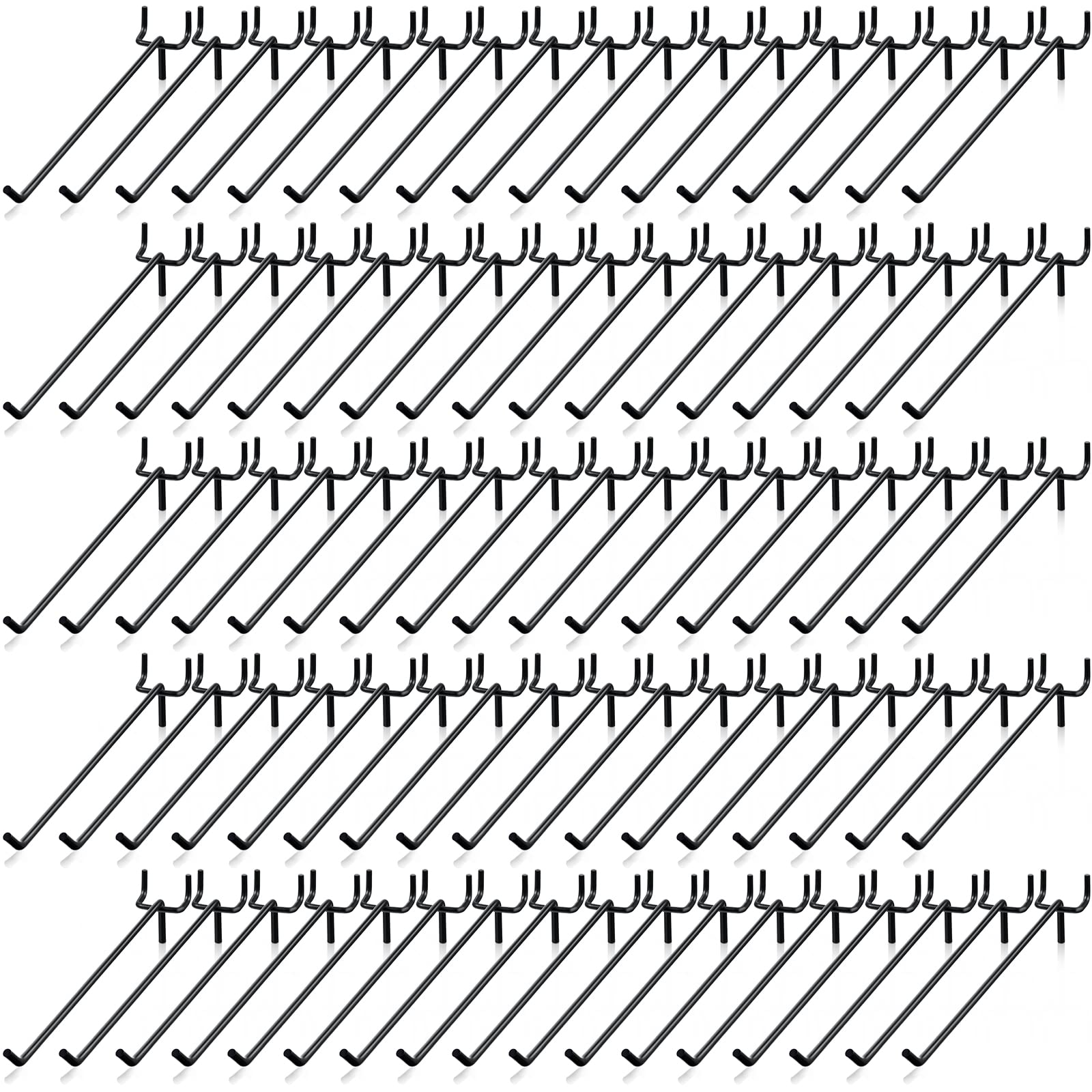 Photo 1 of Shimeyao 100 Pcs Peg Board Shelving Hooks Stainless Steel Hanging Board Pegs Wall Display Hooks Bulk for 1/8 1/4 Garage Storage Organizer Accessories(8 Inch,Black)