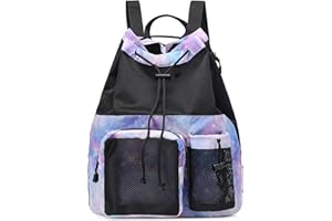 Lohol Large Mesh Drawstring Backpack with Shoe Bag, Durable Swimming String Sack with Handle for Sports Gym Yoga Beach Travel
