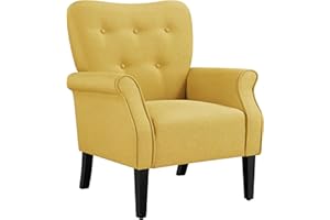 Yaheetech Modern Armchair, Mid Century Accent Sofa Chair with Sturdy Wood Legs and High Back, Upholstered Fabric Sofa Club Chair for Living Room/Bedroom/Office, Yellow