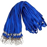 BEAKBOND 100 Pack Blue Lanyards for ID Badges Bulk, Flat Lanyard With Swivel J-Hook Clip for Office, School