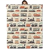 Vintage Train Pattern Blanket 50x60 in, Flannel Throw Blankets for Travel Camping Sofa Living Room Decor, Lightweight Cozy Soft Fuzzy Gifts for Women Adults Kids